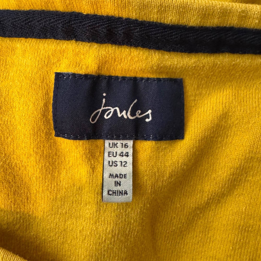 Coastal Grandma Preppy Joules Striped Dachshund Top Size 12 Yellow - Picture 3 of 3